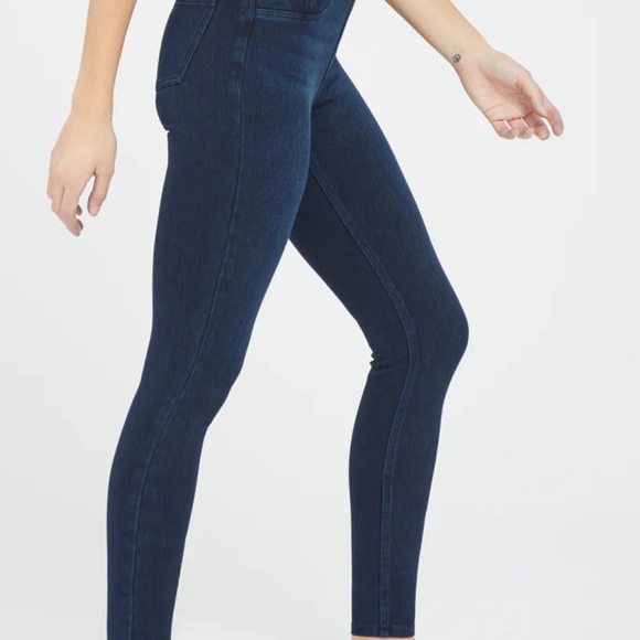SPANX Jean-ish Leggings Denim Pants Slimming Dark Wash High Rise Pull On Shaping - Picture 3 of 13